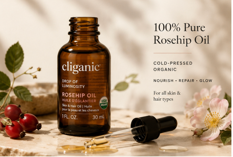 Cliganic Organic Rosehip Seed Oil — 100% Pure, Cold-Pressed (1 fl oz)